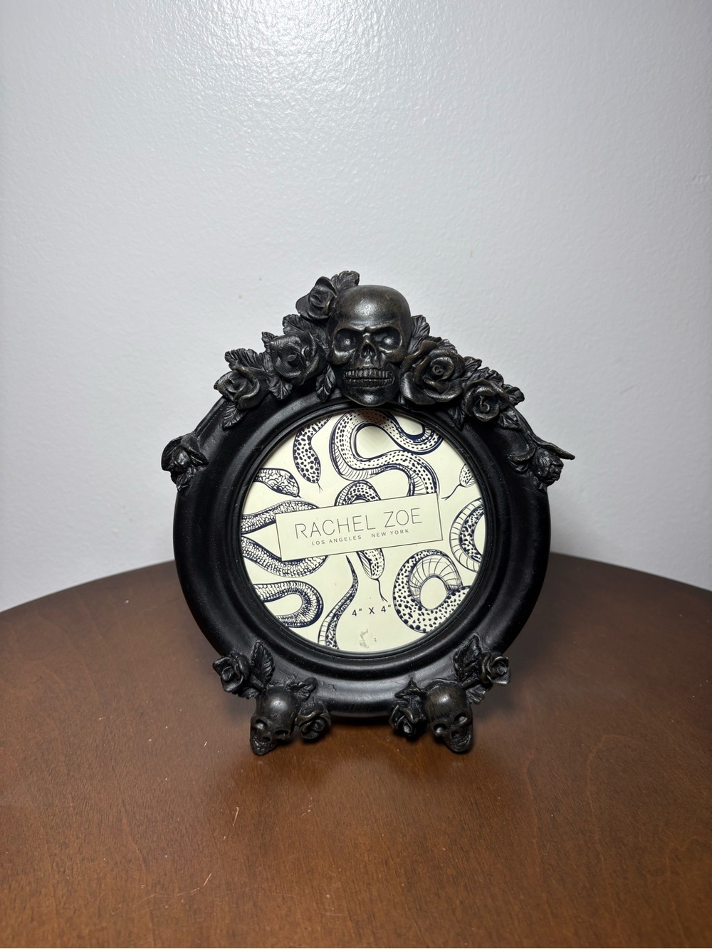 Rachel Zoe Black Gothic Skull & Rose Round Picture Frame